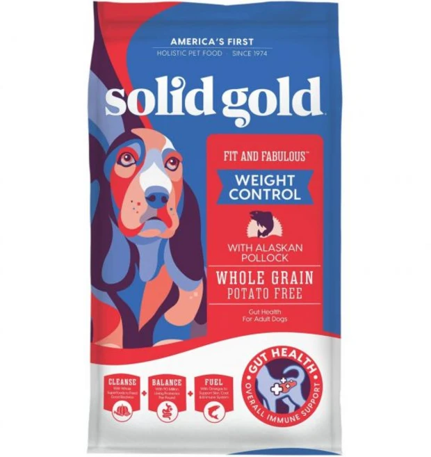솔리드 골드 헌드N플로켄 양고기 쌀 오메가 3 식용유 포함 반려견 사료 건조 프로바이오틱스 24파운드, Weight Control Pollock, 4 Pound, 1개 - 쿠팡