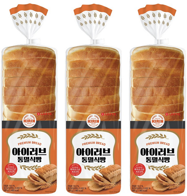 롯데 기린 아이러브 통밀식빵, 500g, 3개
