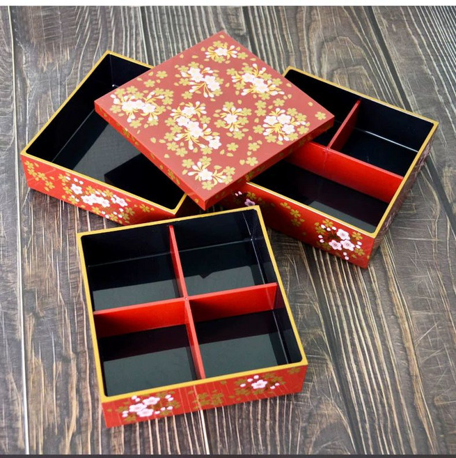 일본 도시락통 일본찬합 일식 가정식 고급 소풍 나무 3단 벚꽃 우드 용기 도시락, 1개, 3단 15x15x15cm 3개 1개 A