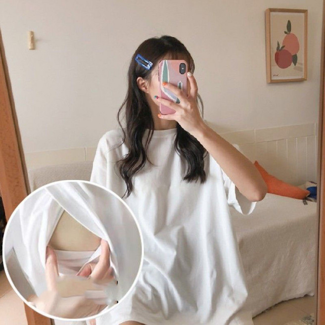 임산부 여름 수유 반팔티 캐주얼 반팔 티셔츠 모컵 숏패드 디자인 편안한 일상복 JS
