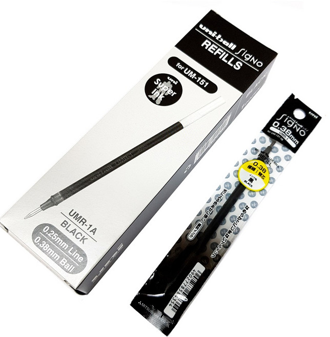 유니볼 시그노 DX 캡식 0.28 0.38 리필심 12자루 UMR-1 FOR UM-151 + 사은품(3M 포스트잇 653 100매), 0.38 블랙