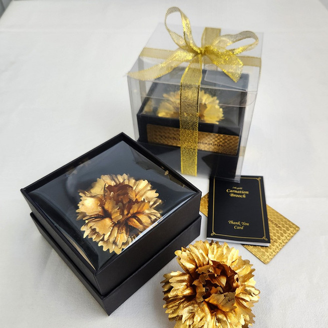 마녀플랜트 골드 24K 카네이션 브로치 부모님생신선물 어버이날 효도 선물상자, PVC 2+1_금카네이션