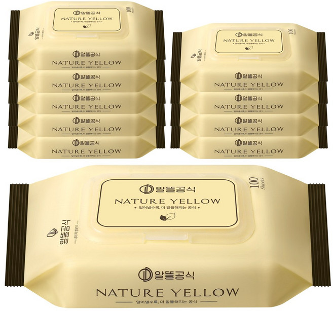 알뜰공식 물티슈 네이처 옐로우 캡형, 10개, 100매, 35g