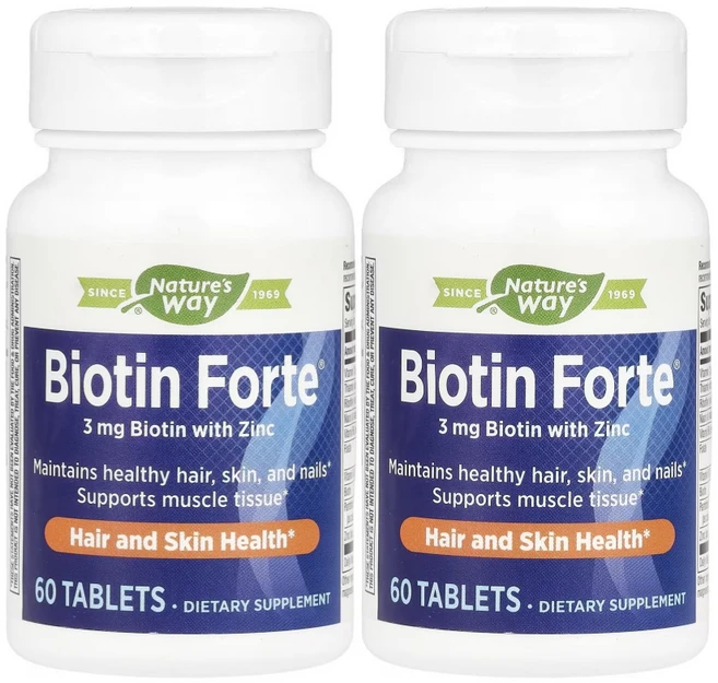 Nature's Way Biotin Forte with Zinc 네이쳐스웨이 비오틴 포르테 아연 60정 2통, 2팩 - 쿠팡