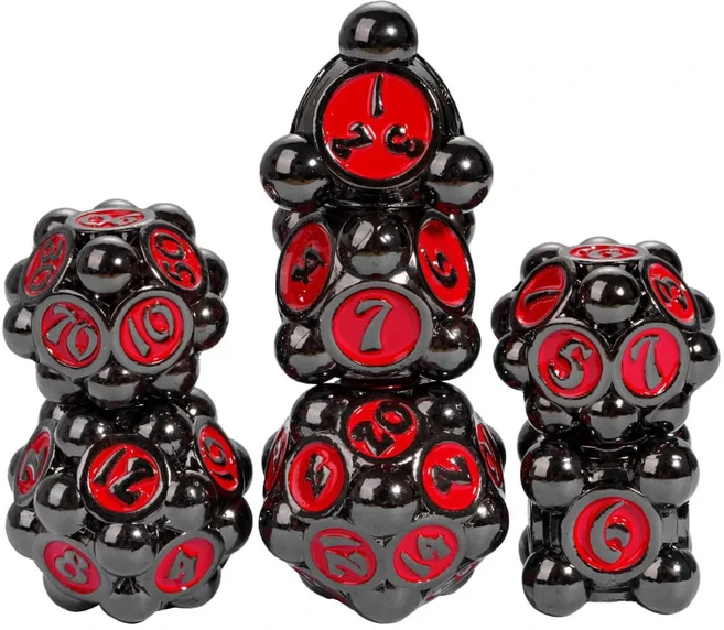 Cusdie 폴카 도트 금속 주사위 세트 DND D4-D20 던전 앤 드래곤 패스파인더 역할 놀이 보드 게임용 다면, 01 China Mainland, 05 Black Red