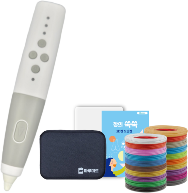 마루미르 프리투 3D펜 무선 저온 동작 PCL필라멘트 사용, 흰색/회색, C패키지(A패키지+5m20종필라멘트)
