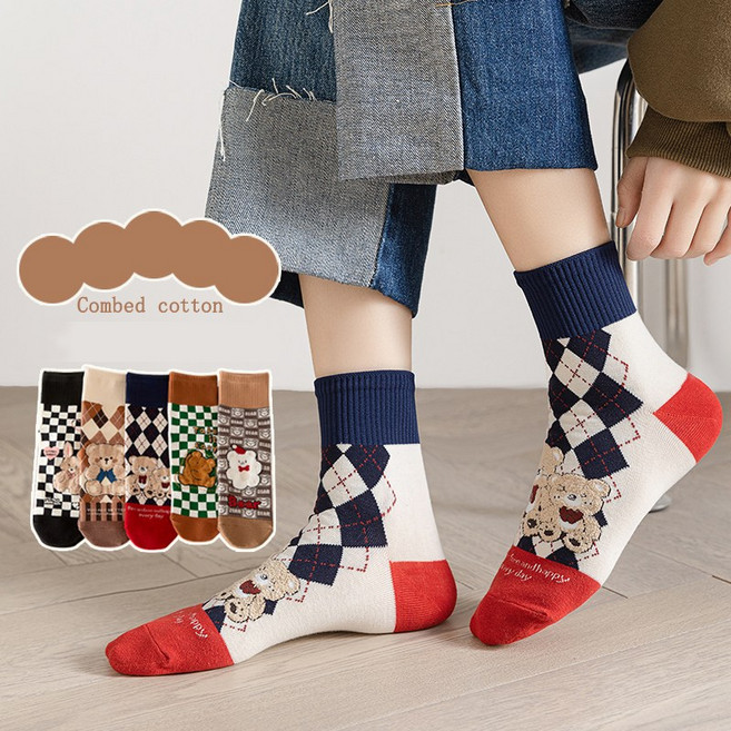 Wenyao 여성 캐릭터 중목 양말 5개입 WY009
