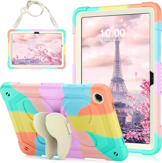 DreamerX 삼성 갤럭시 탭 A11+ 플러스/갤럭시 탭 A9+ 케이스 27.9cm(11인치) 튼튼하고 견고한 낙하 보호 귀여운 커버 나비 킥스탠드 포함 휴대용 어깨끈, Tab A11+/A9+ Case, 탭 A11+/A9+ 케이스-컬러풀