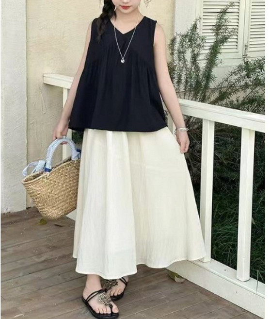 해피유통어린이 여아 패션 무소매 상의와 레이어드 긴 스커트 우아한 귀여운 스타일14세 이상 XG03