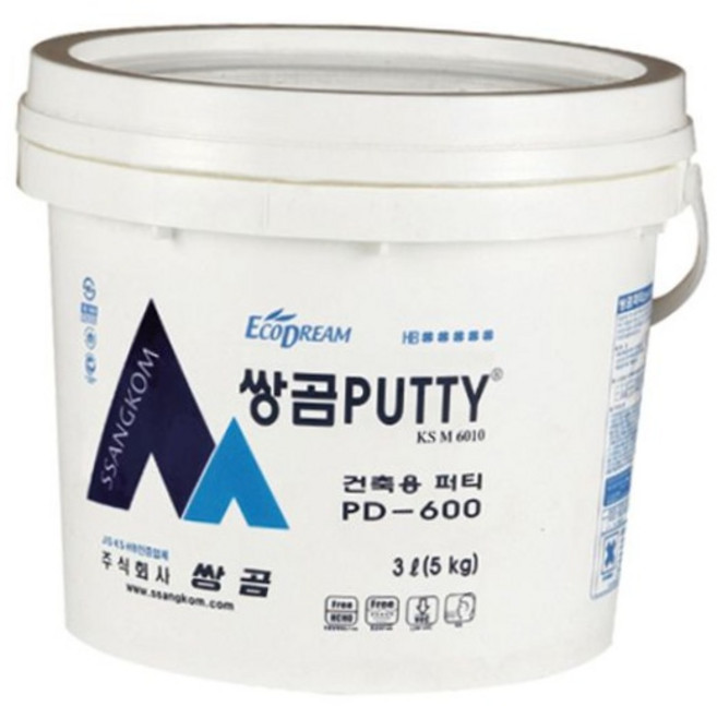쌍곰 건축용 퍼티 pd-600 5kg 내부용 벽면 보수 핸디코트 실내인테리어 틈새보수, 1