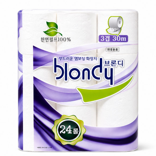 브론디 3겹 물에 녹는 고급 천연펄프 롤 화장지, 30m, 24개입, 1개
