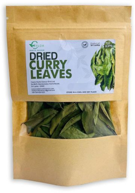 Ceylon Rustic Savour 말린 카레 잎 0.4 Oz (11.34g) 프리미엄 등급 공기 건조 전체 신선한 카리 파타를 모두 함유한 향기롭고 독특한 맛 글루텐 프리, 0.4 Ounces, 1개