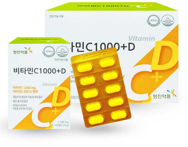 영진약품 비타민C 1000mg 플러스비타민D 비타민씨 비타민디 영양제, 200정, 2개