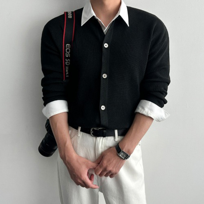 [당일발송][SET] 베이직 셔츠 무지 남방+소프트 긴팔 라운드 니트 가디건 세트