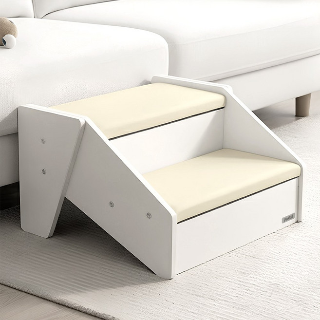 핑크테일 강아지 계단 전면 실리콘쿠션 우드프레임 고양이 펫스텝 흔들림 제로, 아이보리, 1개