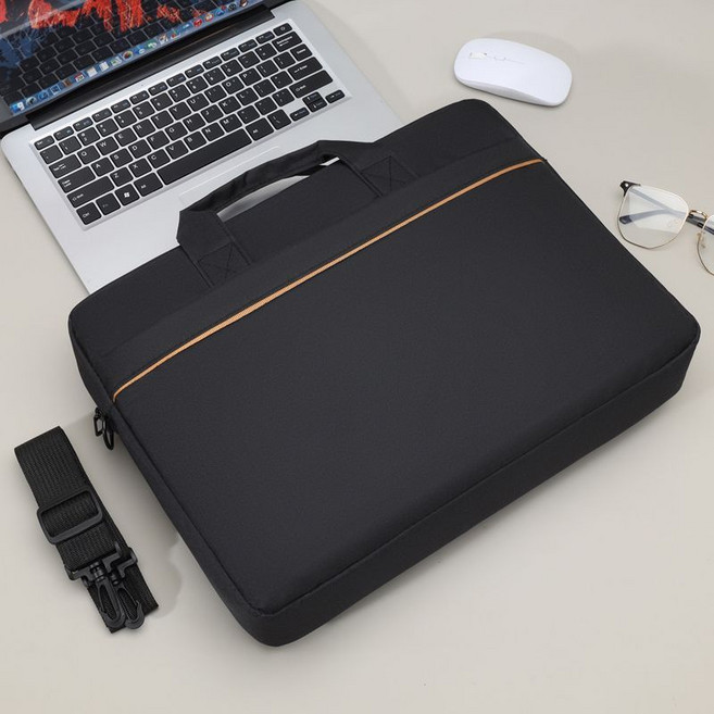 商務防震防水電腦包 手提包 13-15吋, 1個, 簡約大容量-黑色