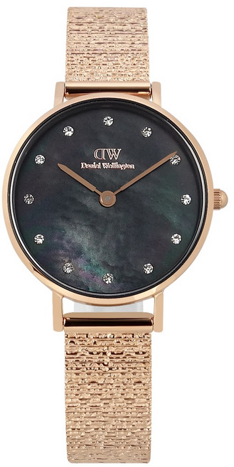 Daniel Wellington 米蘭編織不鏽鋼手錶 黑x鍍玫瑰金 28mm 女錶