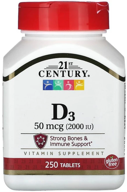 21st Century VITAMIN D3 2000 IU 21세기 센트리 비타민 D3 2000 50mcg 250정, 1개 - 쿠팡