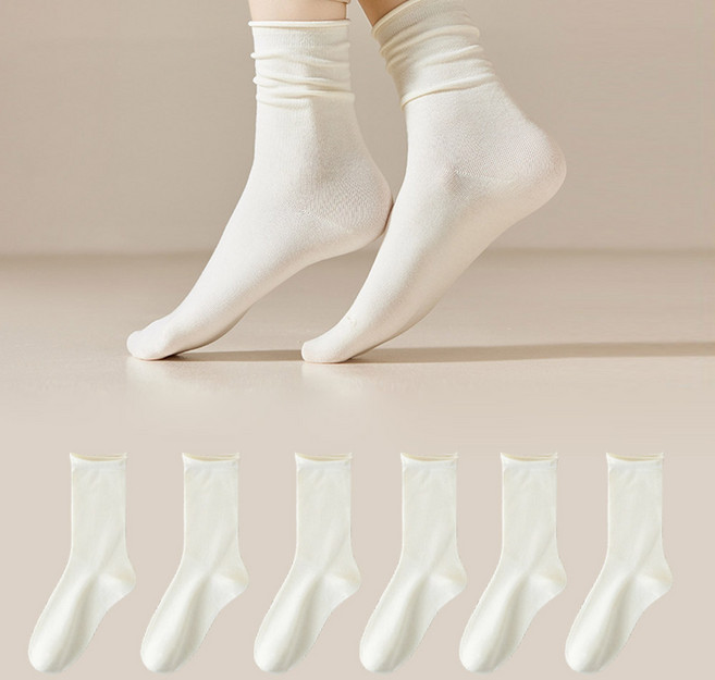 [6개1세트] 뷰티 여성용 여름 조이지 않고 편안한 돌돌이 무압박 중목 양말