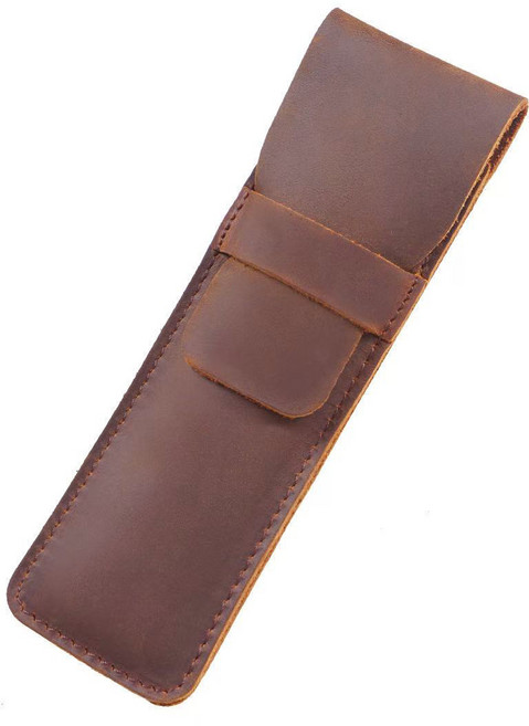 JUNGJIN 소가죽 만년필 펜 파우치 슬림 팬케이스, 1개, 브라운 5cm