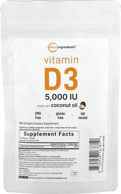 Micro Ingredients 비타민D3 5000IU 소프트젤 500정, MicroIngredients비타민D35000IU소프트, 1개 - 쿠팡