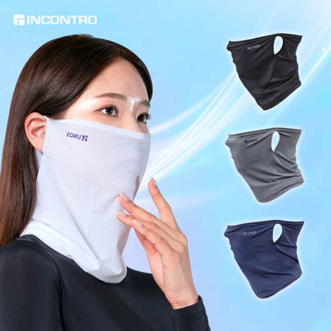 인콘트로 우노스 쿨 스킨 멀티스카프 쿨마스크 자외선차단, 잔줄 검정색, 1개