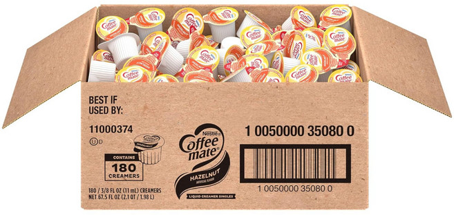 네슬레 커피메이트 헤이즐넛 커피 크리머 싱글 180개입 대용량, Coffee Mate 커피 프림 크리머 네슬레 커피메이