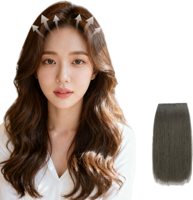 자홀포 1+1 여성 부분 똑딱핀 가발 정수리 뽕 헤어피스 옆머리 볼륨가발, 내추럴블랙-20cm, 2개