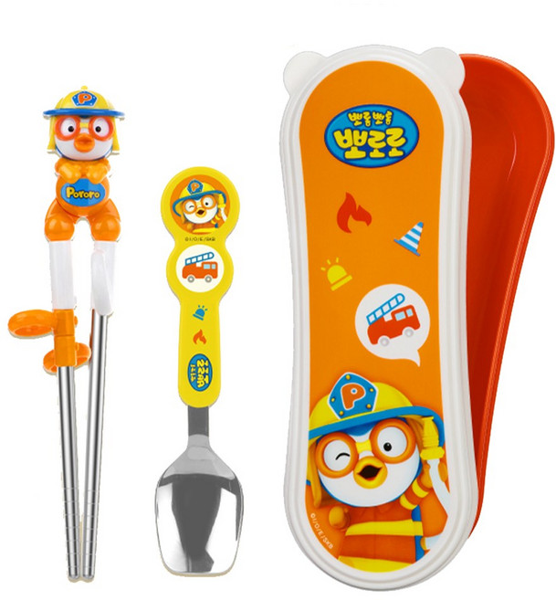 에디슨 뽀로로 소방관 이지 스텐 수저 케이스 세트 오른손용, 혼합색상, 1개