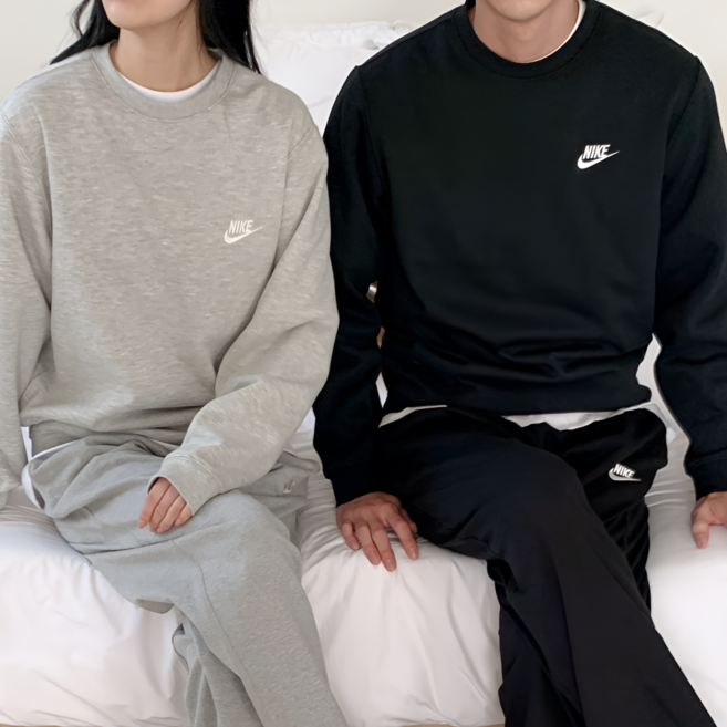 나이키 기모 맨투맨 플리스 긴팔 티셔츠 남녀공용 겨울 방한