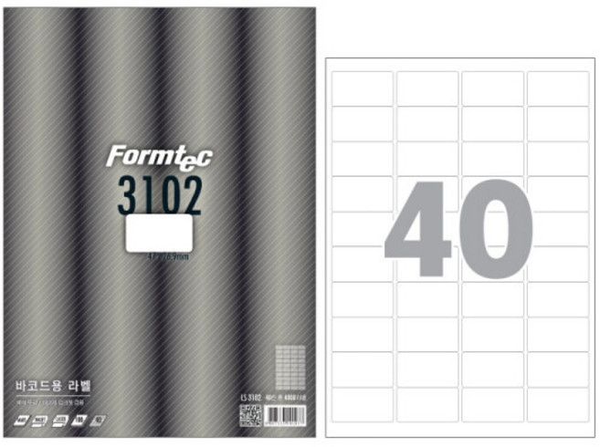 폼텍 바코드용 라벨지 LS-3102, 40칸, 100개