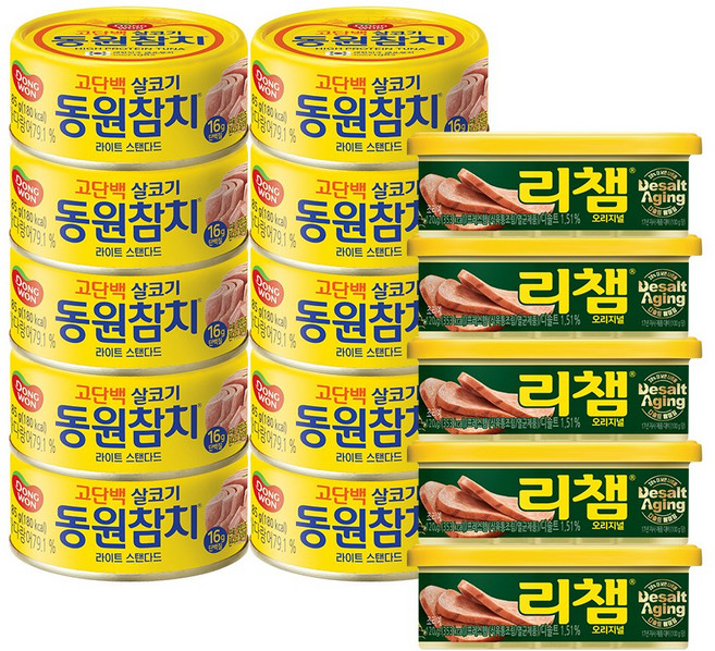 [동원] 라이트스탠다드참치 85g 10캔 + 리챔 120g 5캔, 1세트, 상세 설명 참조