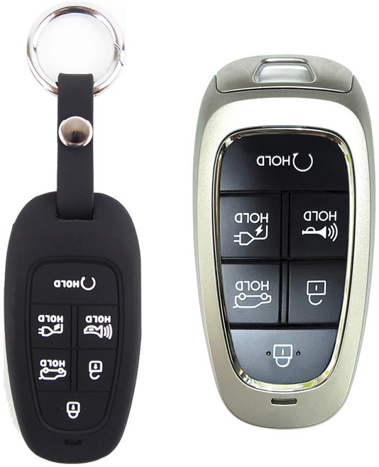 더조은셀러 아이오닉5 호환 키홀더 키케이스 스마트키 키링+키홀더 실리콘 현대 전기차 케이스 6버튼 Key-102, 블랙