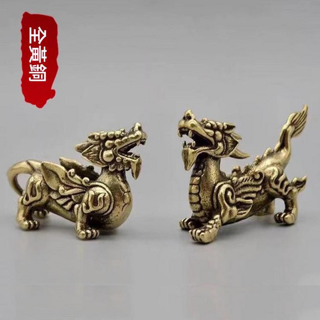 全黃銅 貔貅擺件, 公母貔貅一對
