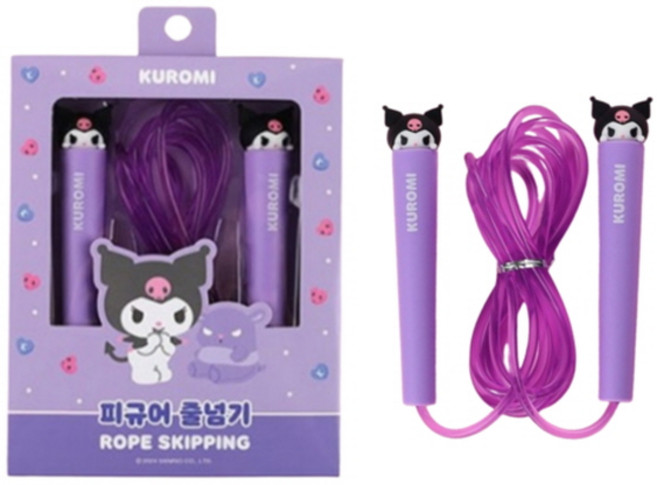 산리오 캐릭터즈 우리아이 성장도우미 귀요미 피규어가 달린 체육시간 필수템 줄넘기, 쿠로미, 1개