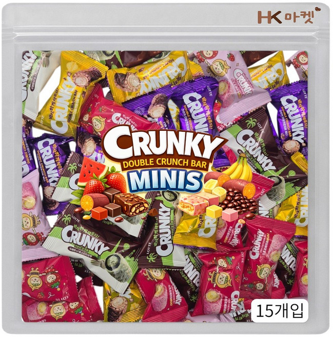 에이치케이마켓 롯데 크런키 더블크런치바 미니 3종 혼합 15개입 (오리지날 스트로베리&바나나 피스타치오), 260g, 1개