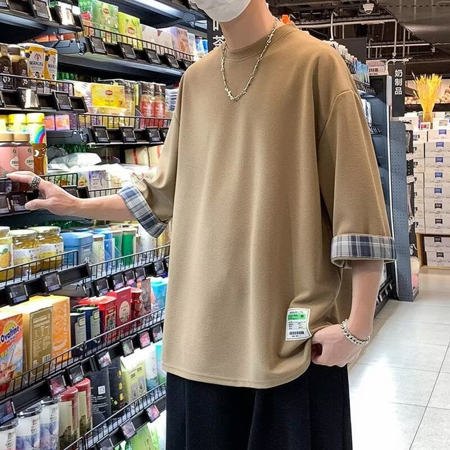 夏季假兩件韓版短袖T恤男士 寬鬆透氣舒適