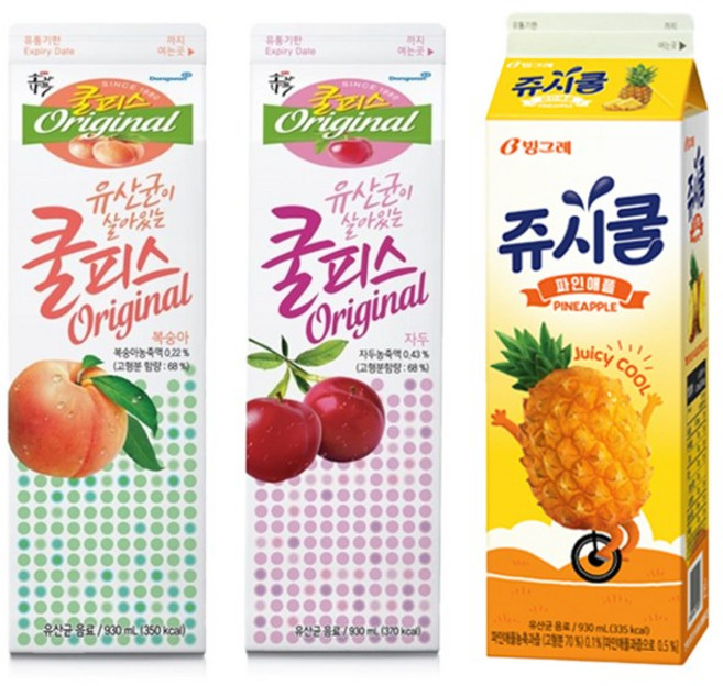 쿨피스+쥬시쿨 930ml 음료모음/쿨피스복숭아2+쿨피스자두2+쥬시쿨파인2/냉장무배