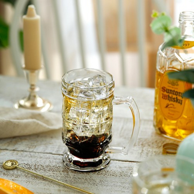 남자들의 전용잔 3mm 두께 촥 감기는 손잡이 맥주잔 하이볼잔, 1개