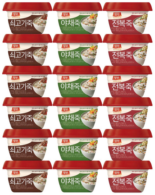 동원 양반죽 3종 쇠고기죽6+야채죽6+전복죽6, 285g, 1세트