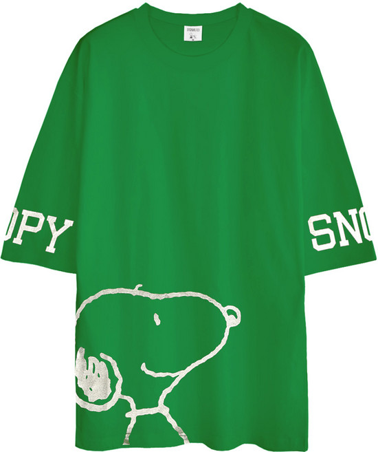 피너츠정품 5부 오버핏 반팔티 빅 스누피 남녀공용 빅사이즈 캐릭터 커플 반팔 티셔츠