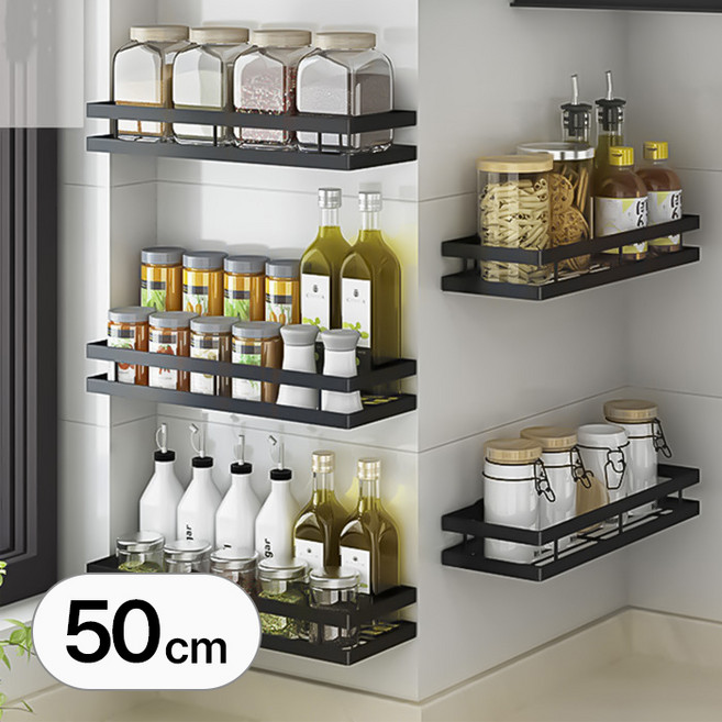 무타공 접착식 주방 스텐 선반 물빠짐 식기 건조대 싱크대 수납장 정리대 그릇 수납 양념통 정리 철제 부엌 씽크대 접시 벽선반 걸이형 인테리어 선반장 걸이, R89032B(50cm