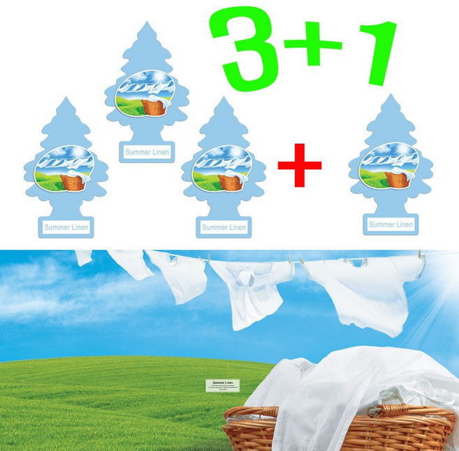 리틀트리 방향제 3+1 총(4 개) 차량용 방향제 총 (4 개) 종이방향제 디퓨져 미국산 옷장 화장실 방향제, 썸머 린넨, 4개