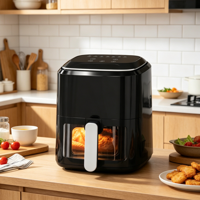 VisuLink 5.5L 대용량 에어프라이어 터치 버튼 조리창 확인 가능, 블랙, 1개