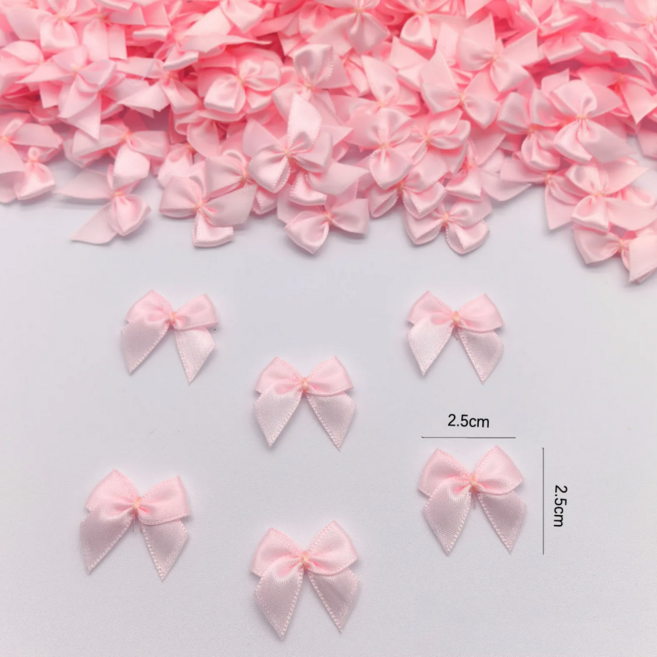 미니 리본 100개 / 완제품 리본 꾸미기 공예용, 1세트, 핑크