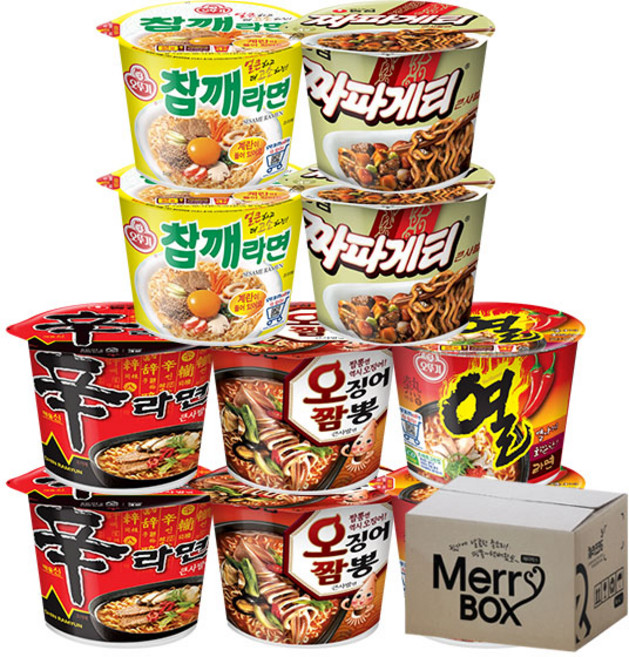 [메리박스] 큰컵라면세트 5종 10개(신라면2+오징어짬뽕2+열라면2+참깨라면2+짜파게티2), 1개
