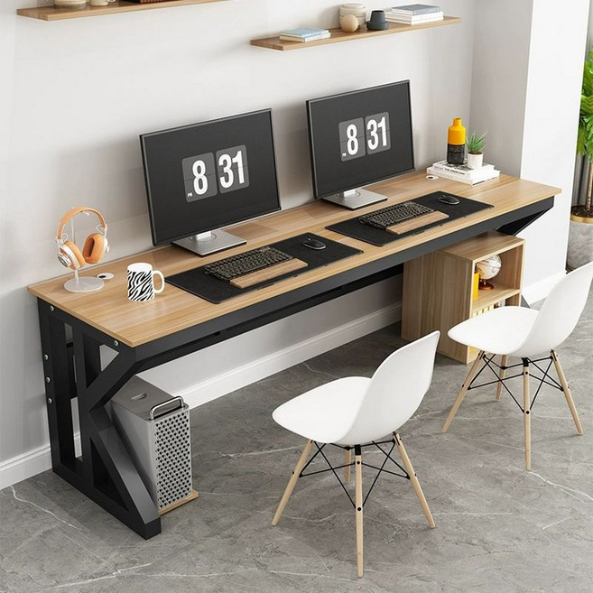 컴프터책상 게이밍 2인용 컴퓨터 데스크 사무실 아우스, 라이트월넛+블랙 프레임