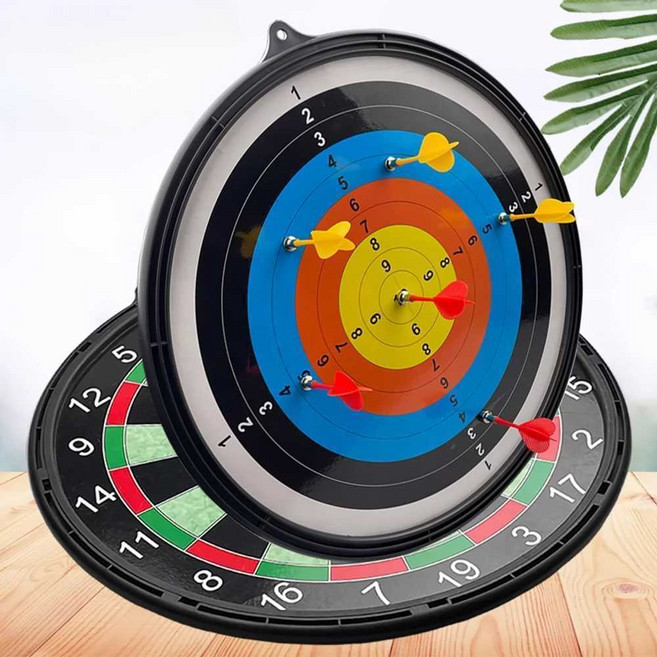 자석 다트 양면 과녁 보드게임 다트게임 실내 전통 양궁, 17인치 양면 롤러 + 12개 다트 디스크, 1개