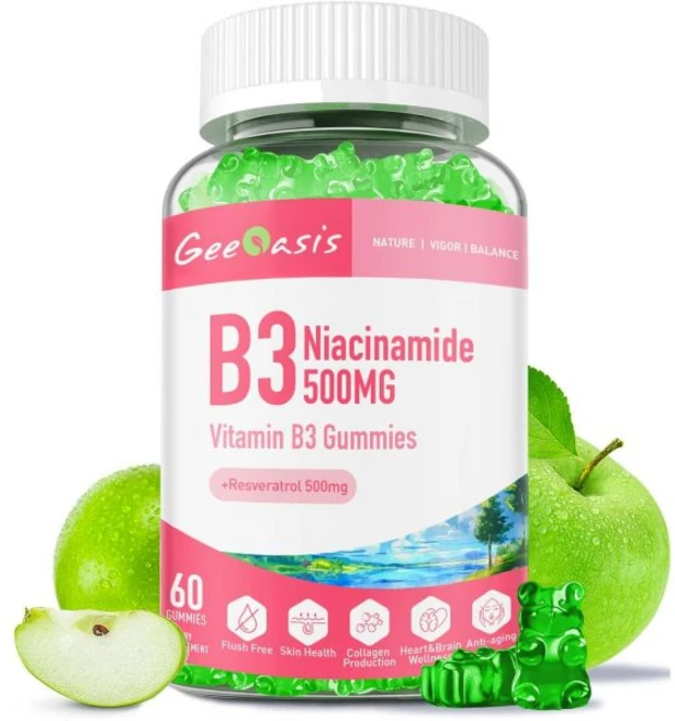 니아신아마이드 500mg 구미 레스베라트롤 함유 츄어블 비타민 B3 피부 비건 사 향료 60수, 니아신아마이드 500mg 구미 레스베라트롤 500mg, 1개 - 쿠팡