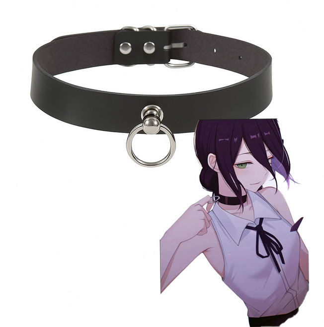 코스튬 체인소맨 레제 코스 블랙 O링 초커 코스프레 패션 목걸이 가죽초커